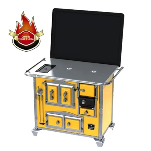FOGÃO A LENHA COM CALDEIRA AMARELO COLONIAL N2 CHAPA ALUMINIO