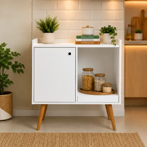 Aparador Buffet Pé Palito 1 Porta MDF - Moderno para Sala de Estar