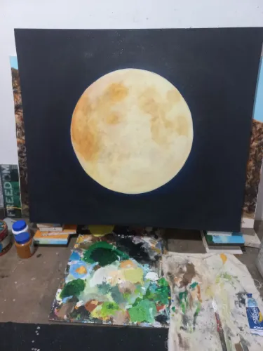 Pintura em tela lua 3D