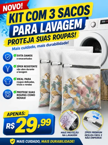 Kit Sacos para Lavagem de Roupas Delicadas com Zíper Premium
