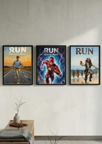 Semana do Orgulho Nerd - Kit 3 Quadros Decorativos Geek "Run"