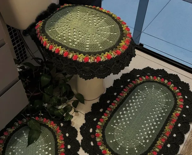Tapete passadeira crochê banheiro