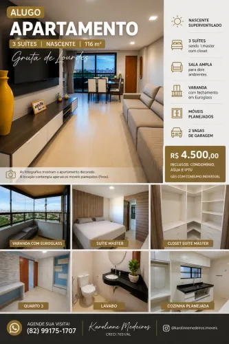  ALUGO APARTAMENTO 3 SUÍTES | 116 m² | NASCENTE | GRUTA DE LOURDES