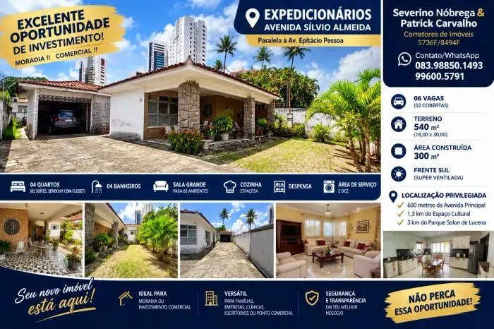 Casa 540m² Av. Silvio Almeida Expedicionários Comercial/Residencial 4 Quartos, 2 Suítes,DC