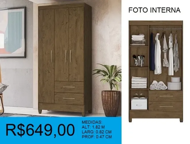 Roupeiro com 3 portas - frete incluso