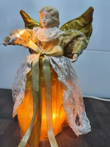Anjo Natalino Roupa Dourada - Mexe Asas e Cabeça - Importado