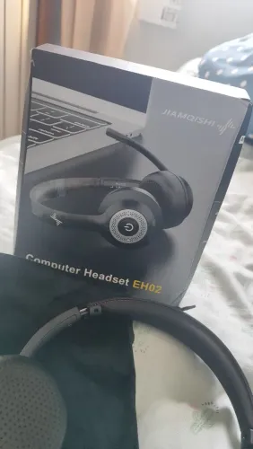 Headset Jiamqishi EH02U Sem fio Bluetooth/2.4 GHz USB, Flip to Mute