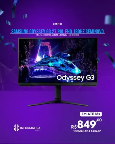 MONITOR SAMSUNG ODYSSEY G3 27 POL FHD 180HZ SEMINOVO