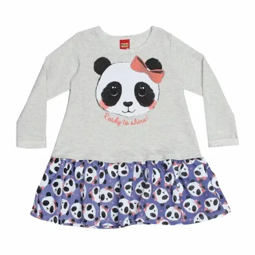 Vestido Manga Longa Infantil Bebê KYLY Cinza e Azul Royal - Tam. M