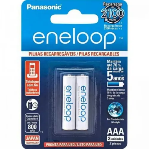 Pilha Recarregável 1,2V AAA 800mAh Eneloop (C/2 Pilhas) Panasonic - CAR / 2