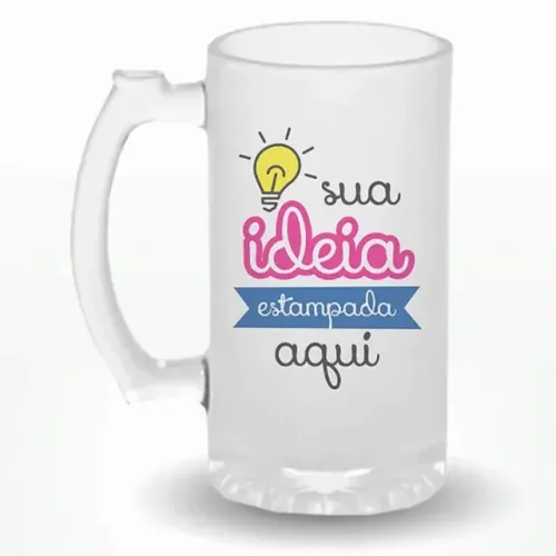 Caneca De Chopp Vidro Jateado Personalizada 460mL | Sua Arte, Foto, Nome, Frase Logo Time