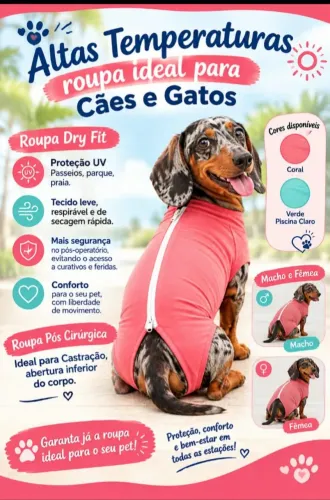 Roupa Pós Cirúrgica Dry Fit Para Cães e Gatos