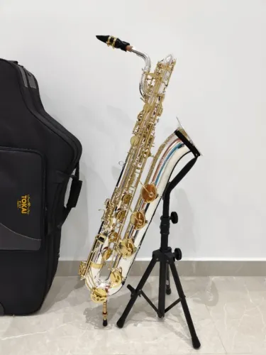 Sax Baritono Tokai TSB-200PG Mib c/ La grave - Prata c/ Dourado - NOVO/Parcelo