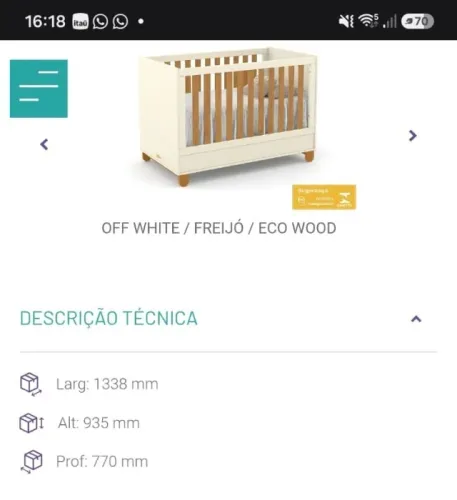 Berço Americano Zupy New Matic Móveis (Vira Mini Cama) - Off White/Freijó
