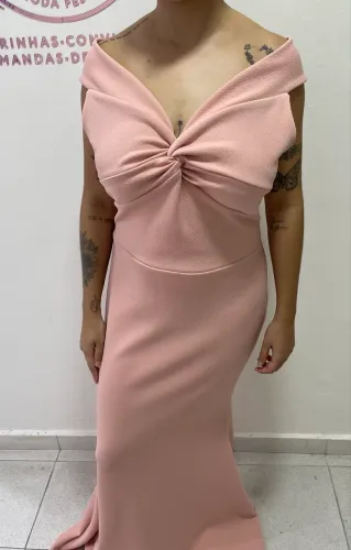 Vestido crepe rosê