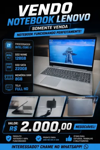 Notebook lenovo i7 com ssd muito novo