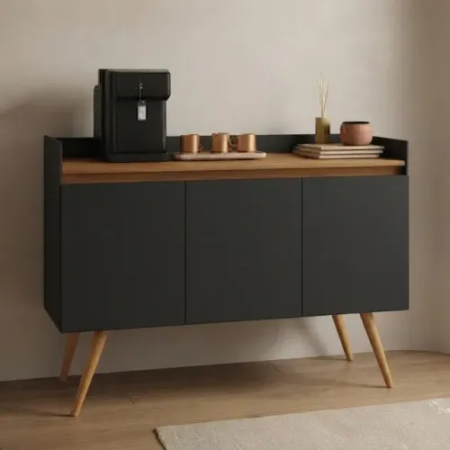 Buffet Gold com 3 portas Preto/Mel.
