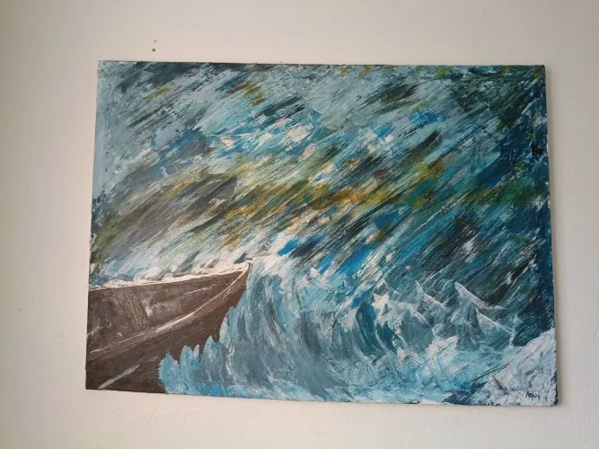 Quadro original - Mar revolto / Barco no mar ?