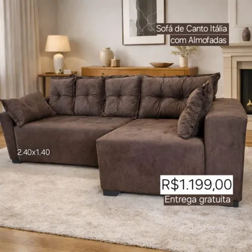 PROMOÇÃO URGENTE - Sofá de Canto Itália 4 LUGARES Marrom com Chaise Disponível