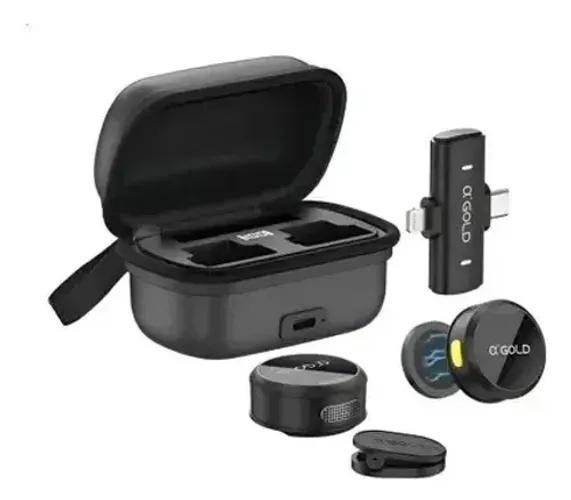 Microfone Lapela Sem Fio 2 em 1 Magnético AGOLD MCF-38 Type-C e Lightning Caixa Carregador
