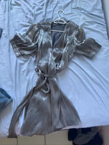 Vestido Zara Transpassado Prateado G