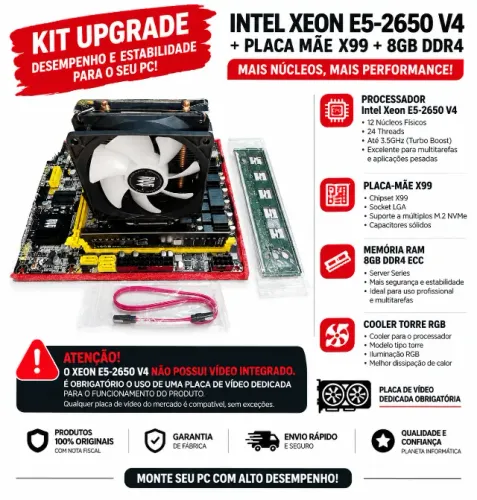 Kit Xeon X99 - E5 2650 V4 | Placa Mãe LGA2011 | Memória RAM 8gb | Cooler - PC Gamer