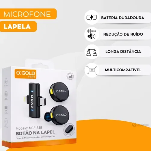 Microfone lapela da OGOLD com entrada dupla para Android e iPhone.
