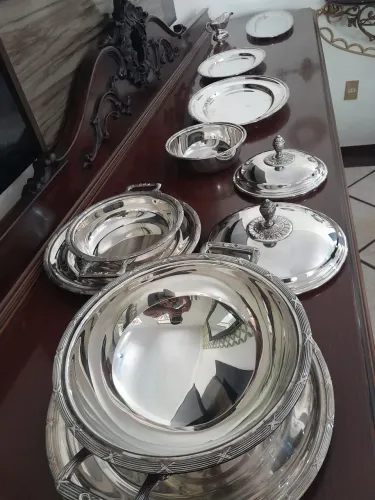 Conjunto baixelas 9 peças completo prata90,muito novo
