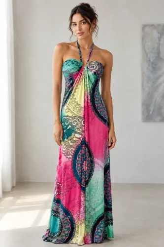 Vestido longo estampado,com bojo nunca usado/novo