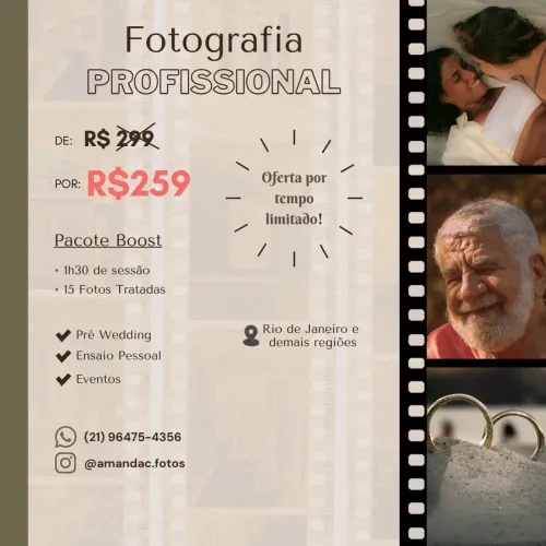 Fotógrafa profissional no RJ- DE R$299 POR R$259 - OFERTA POR TEMPO LIMITADO!