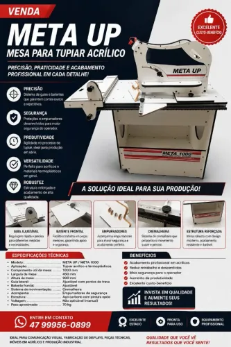 Mesa Tupia Acrílico VP Máquinas META 1000 Profissional
