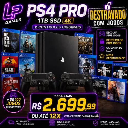 Ps4 pro 1tb 4k SSD 2 controles DESTRAVADO COM JOGOS A SUA ESCOLHA GARANTIA