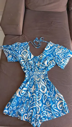 Macacão Azul com Branco Tamanho G