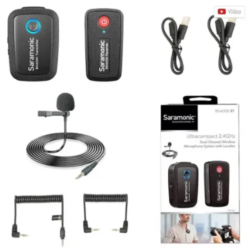 SARAMONIC Blink500B1 | Microfone de Lapela sem fio para câmeras & celulares