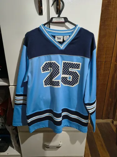 blusão de hóquei no gelo (jersey) vintage cor azul e vermelha 