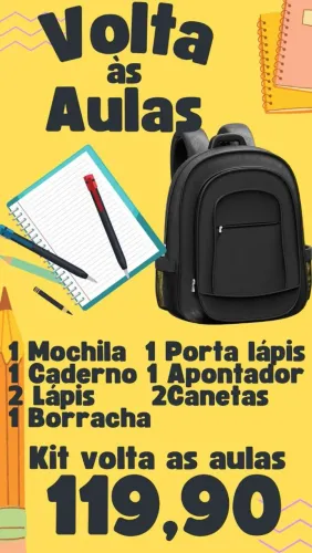Mochila kit escolar caderno,lápis ,borracha, lapiseira, caneta