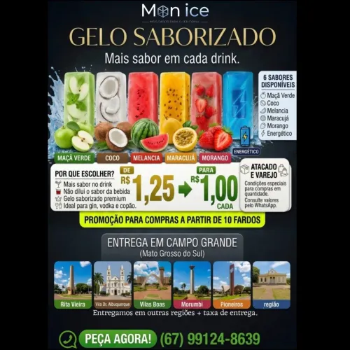 Gelo em Cubos a partir de R$ 2,00 + Gelo de Sabor | Pronta Entrega CG