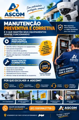 Manutenção de segurança eletrônica e elétrica com suporte 24 horas