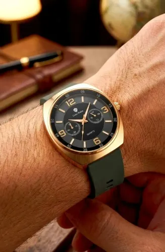 Relógio Masculino Guke Wattr Chrono Square Verde Design Quadrado  Á Prova D'água