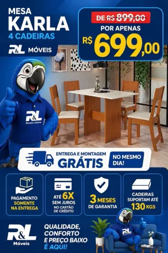 Mesa Karla 4 Cadeiras Na Promoção/Entrega É Montagem Disponível 