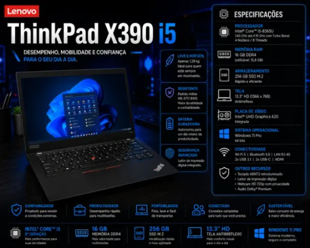 Notebook ThinkPad X390 I5 8º Geração