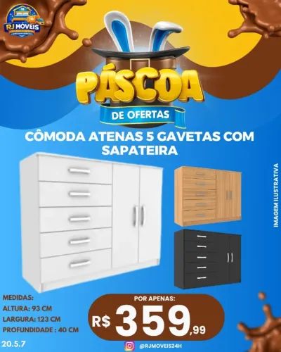 Cômoda 5 gavetas c/sapateira de 2 portas (Pague na entrega)