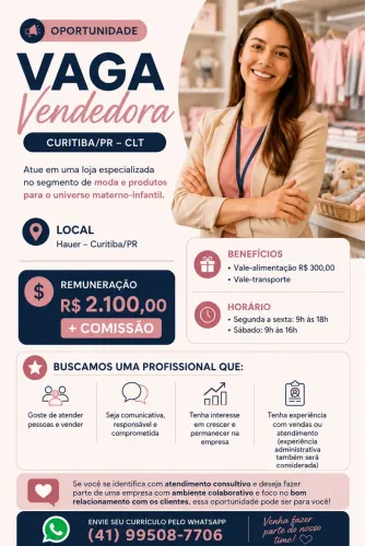 Vendedora- Contratação Imediata
