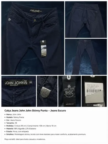 Calça Jeans John John Skinny Punta Tam. 48 - Nova com Etiqueta