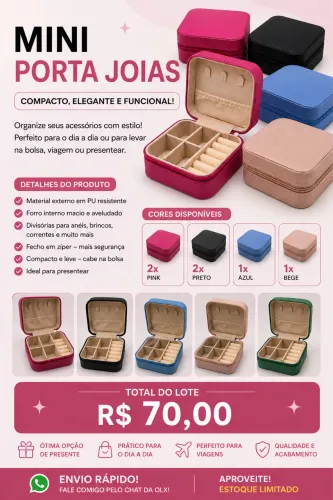 Mini Porta Joias Organizador com Zíper - Kit com 6 Unidades + 1 de Brinde
