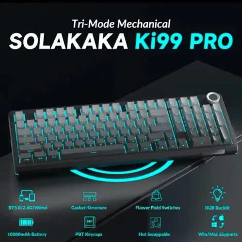 Teclado sem fio Solakaka Ki99 Pro RGB 10000mAh - Branco - Preto- Original - Lacrado