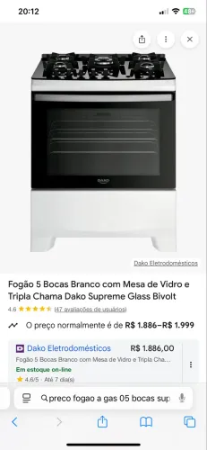 Fogão 05 bocas Supreme Dako
