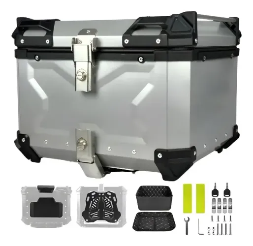 Baú Bauleto 55 Litros Aluminio Base Universal Todas As Motos Cor Prata - novo sem uso