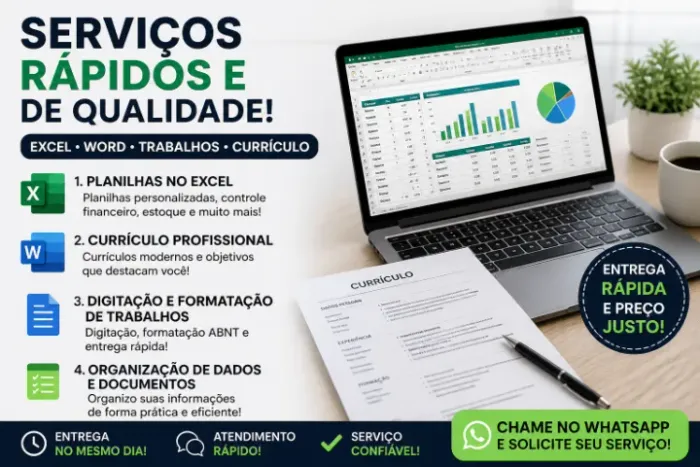 Faço planilhas no Excel /currículo profissional/ digitação/ formatação de trabalhos