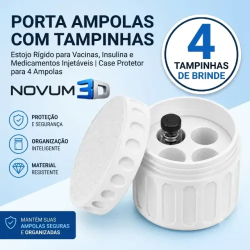 Porta Ampolas com Tampinhas Estojo Rígido para Vacinas, Insulina e Medicamentos Injetáveis